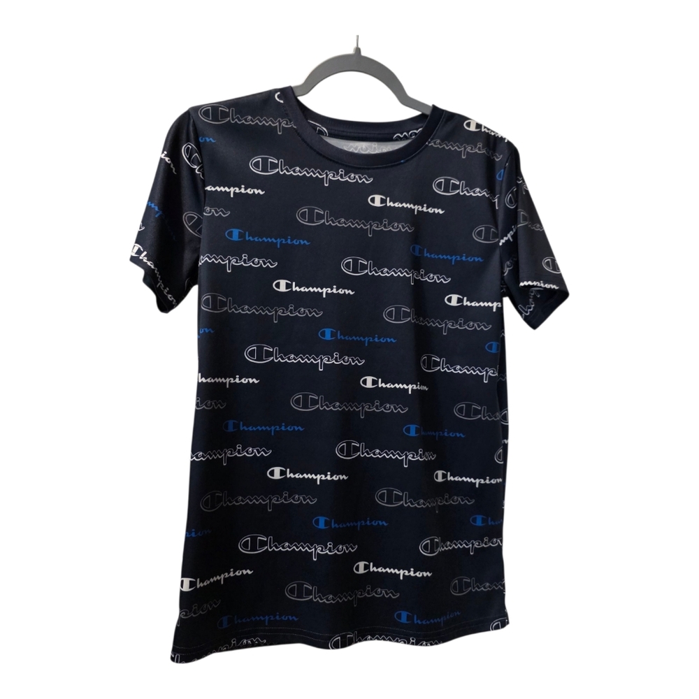 Champion Boy's Short Sleeve 18/20 Navy Blue T Shirt With Logo Print On Front - Picture 1 of 4
